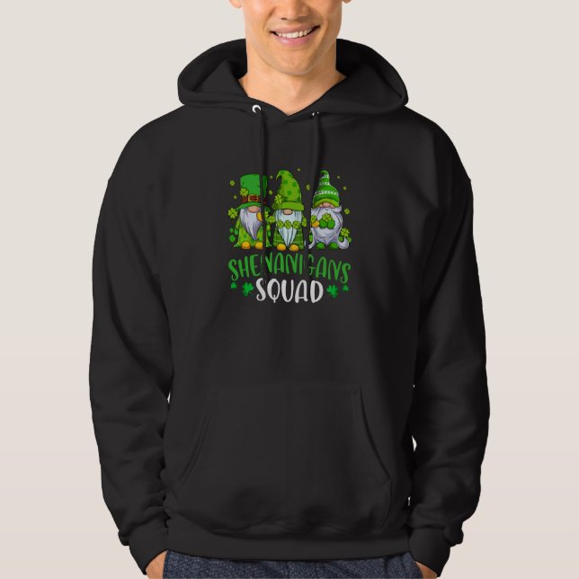 Shenanigans Squad Gnomes Shamrock Happy St Patrick Hoodie (Framsida)