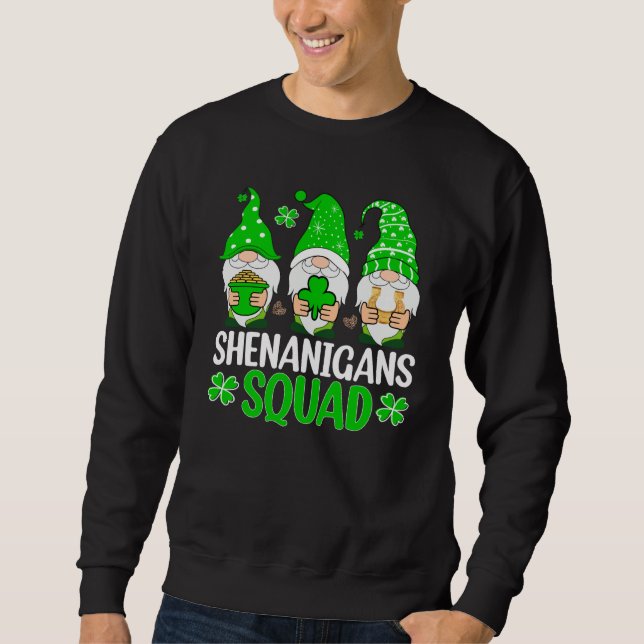 Shenanigans Squad Gnomes Shamrock Happy St Patrick Lång Ärmad Tröja (Framsida)