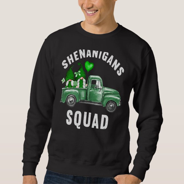 Shenanigans Squad Irish Tee Funny Gnomes Saint Pat Lång Ärmad Tröja (Framsida)