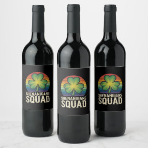 Shenanigans Squad Matchande St Patricks Day Grupp Vinflaska Etikett