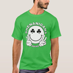 Shenanigans Squad Smile Ansikte Shamrock St Patric T Shirt