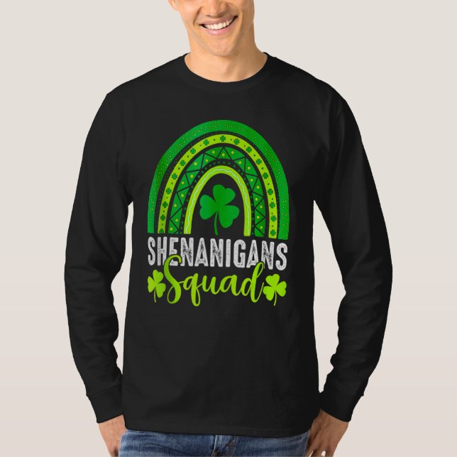Shenanigans Squad St Patrick's Day Rainbow Shamroc T Shirt (Framsida)