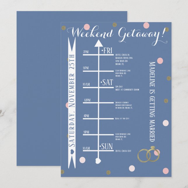 Shenröd Konfetti Möhippa Weekendutflykt Inbjudningar (Fram/baksida)