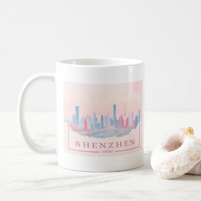 Shenzhen China Futuristiska Skyline Pastel Travel Kaffemugg (Med munk)