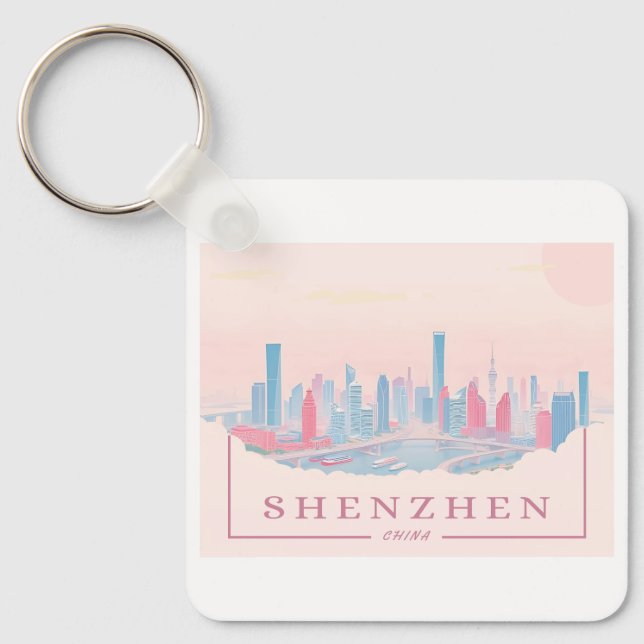 Shenzhen China Futuristiska Skyline Pastel Travel Nyckelring (Framsida)