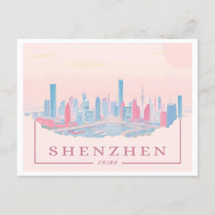 Shenzhen China Futuristiska Skyline Pastel Travel Vykort