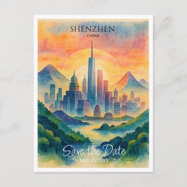 Shenzhen Kina Destination Save the Date  Vykort (Framsida)