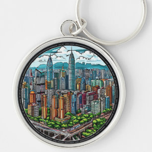 Shenzhen stad rund silverfärgad nyckelring