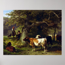 Shepherd and Cow Herd at Pond