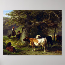 Shepherd and Cow Herd at Pond