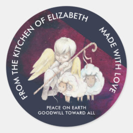 Shepherd Angel med 2 Lambs Pastoral Kitchen Runt Klistermärke