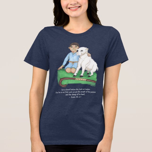 Shepherd boy och lamm psalm Christian T-Shirt (Framsida)