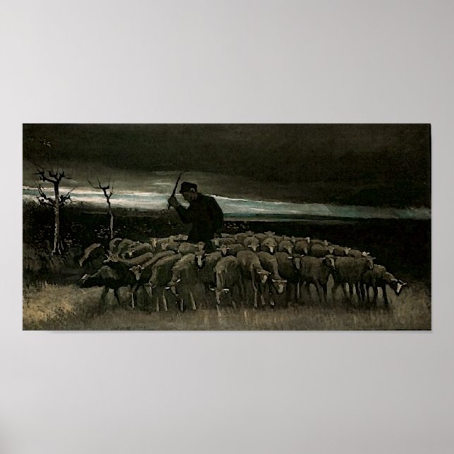 Shepherd, Flock of Sheep Van Gogh Fine Art Poster (Framsidan)
