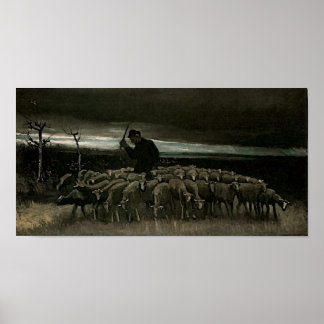 Shepherd, Flock of Sheep Van Gogh Fine Art Poster
