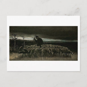 Shepherd, Flock of Sheep Van Gogh Fine Art Vykort