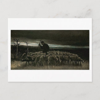 Shepherd, Flock of Sheep Van Gogh Fine Art Vykort