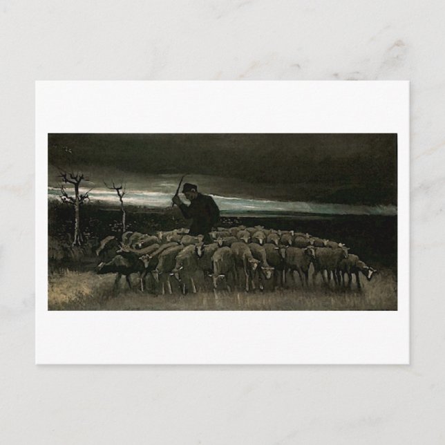 Shepherd, Flock of Sheep Van Gogh Fine Art Vykort (Framsida)