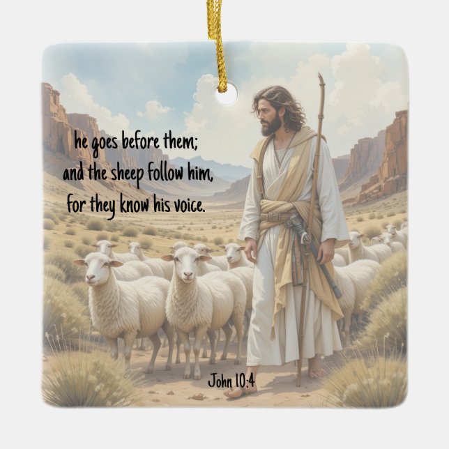 Shepherd goes before them Bible Scripture Julgransprydnad Keramik (Framsida)
