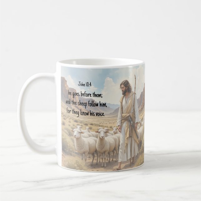 Shepherd goes before them Bible Scripture Kaffemugg (Vänster)