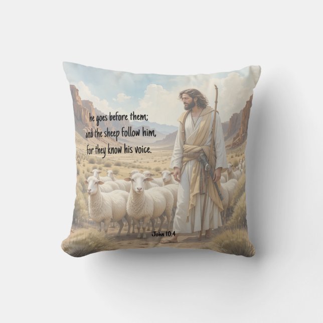 Shepherd goes before them Bible Scripture Kudde (Framsida)