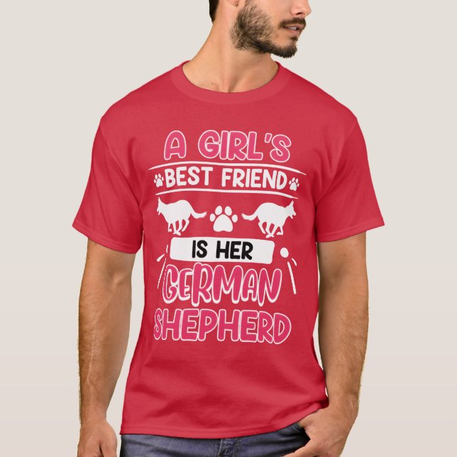 Shepherd Hund GIRLS BEST FRIEND IS HER GERMAN vint T Shirt (Framsida)