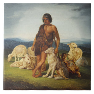 Shepherd in a Rural Landscape Kakelplatta