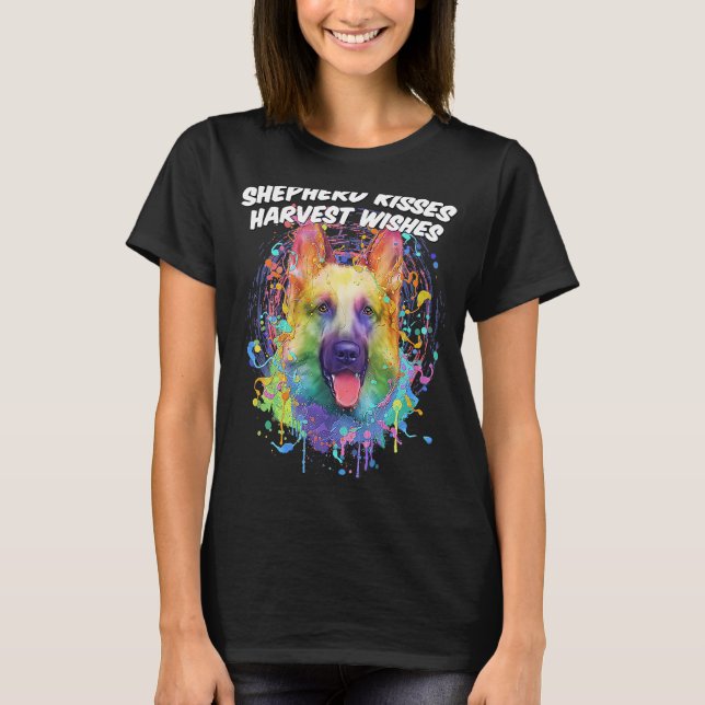 Shepherd Kisses Harvest Wishes German Shepherd Ani T Shirt (Framsida)