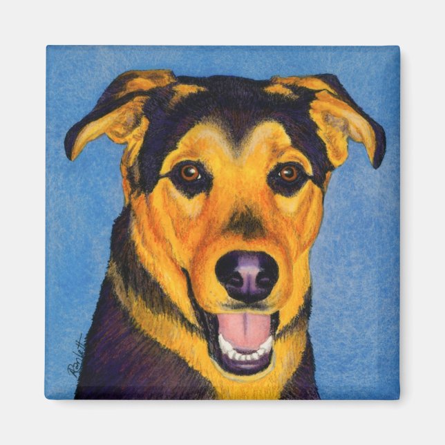 Shepherd Mix Hund Magnet - "Caesar" (Framsidan)