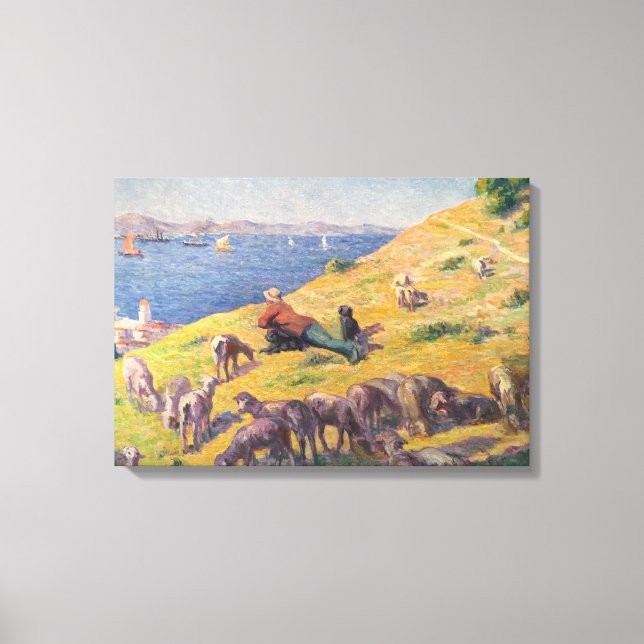Shepherd Watching the Sea (av Maximilien Luce) Canvastryck (Framsida)
