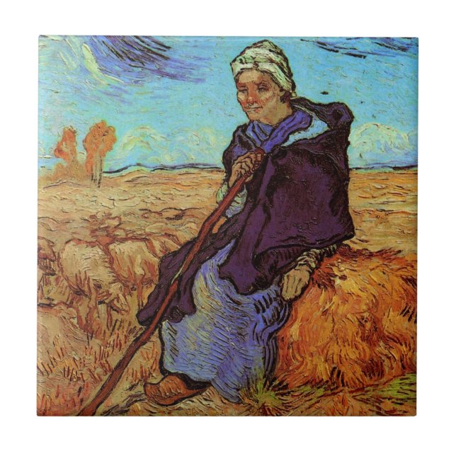 Shepherdes (efter Millet) av Vincent van Gogh Kakelplatta (Framsidan)