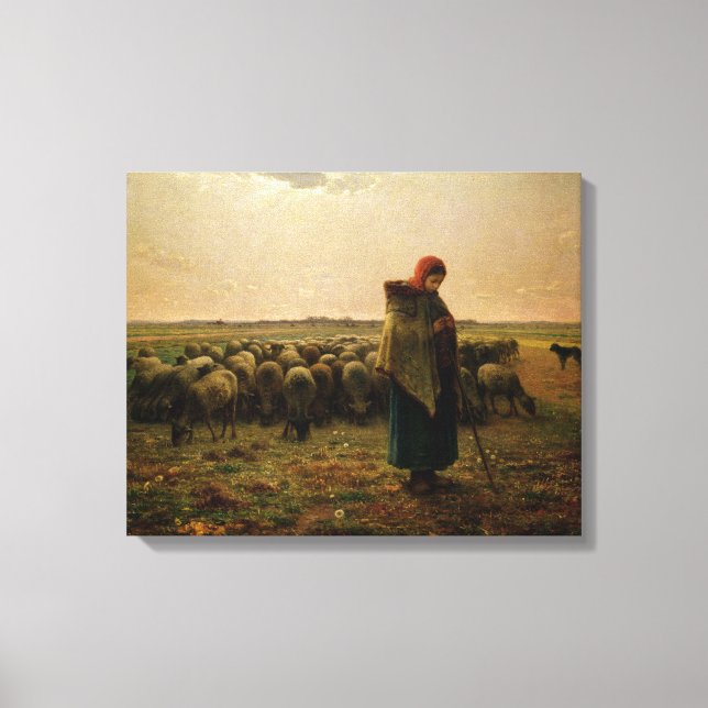 Shepherdes med hennes Flock, 1863 Canvastryck (Framsida)