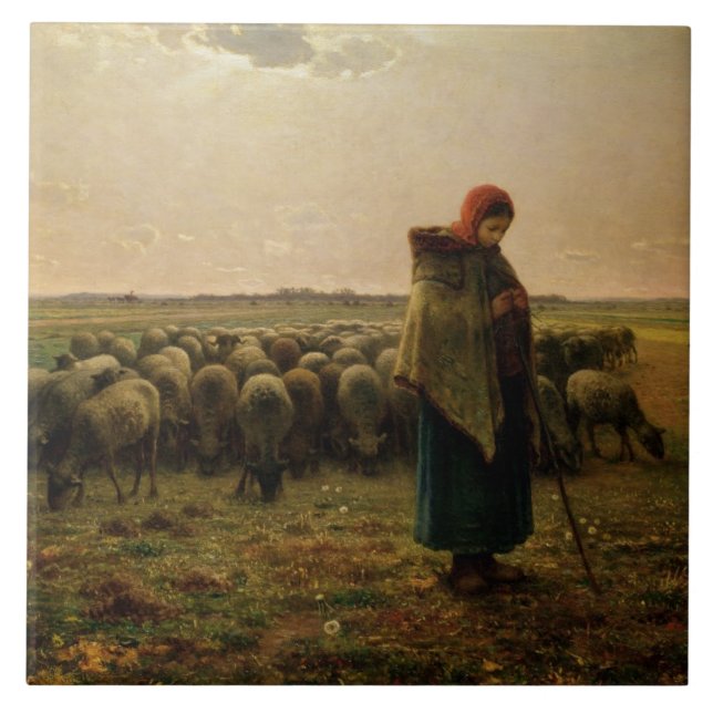 Shepherdes med hennes Flock, 1863 Kakelplatta (Framsidan)