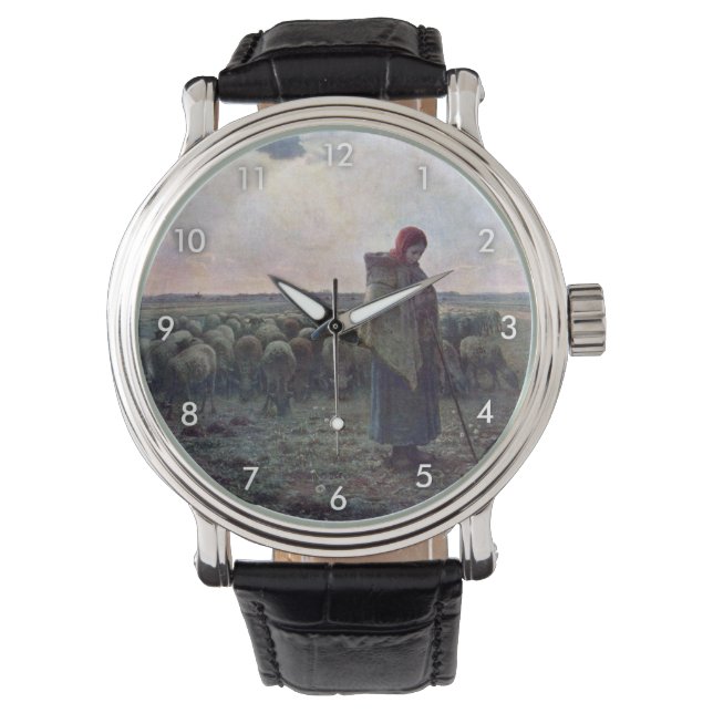 Shepherdes med hennes Flock, Jean-Francois Millet Armbandsur (Framsida)