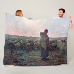 Shepherdes med hennes Flock, Jean-Francois Millet Fleecefilt