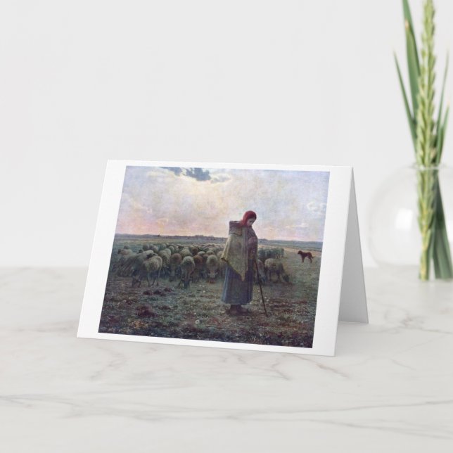 Shepherdes med hennes Flock, Jean-Francois Millet Kort (Framsida)