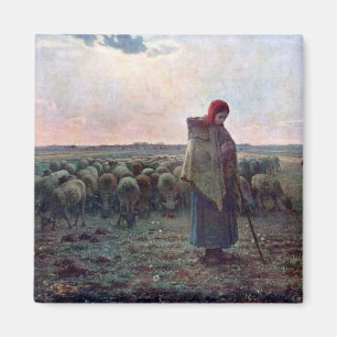 Shepherdes med hennes Flock, Jean-Francois Millet Magnet