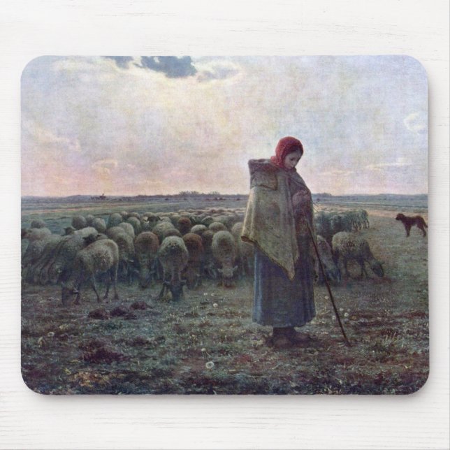 Shepherdes med hennes Flock, Jean-Francois Millet Musmatta (Framsidan)