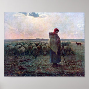 Shepherdes med hennes Flock, Jean-Francois Millet Poster