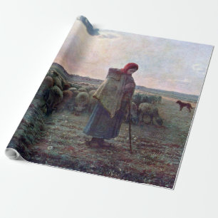Shepherdes med hennes Flock, Jean-Francois Millet Presentpapper