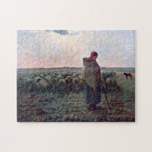 Shepherdes med hennes Flock, Jean-Francois Millet Pussel