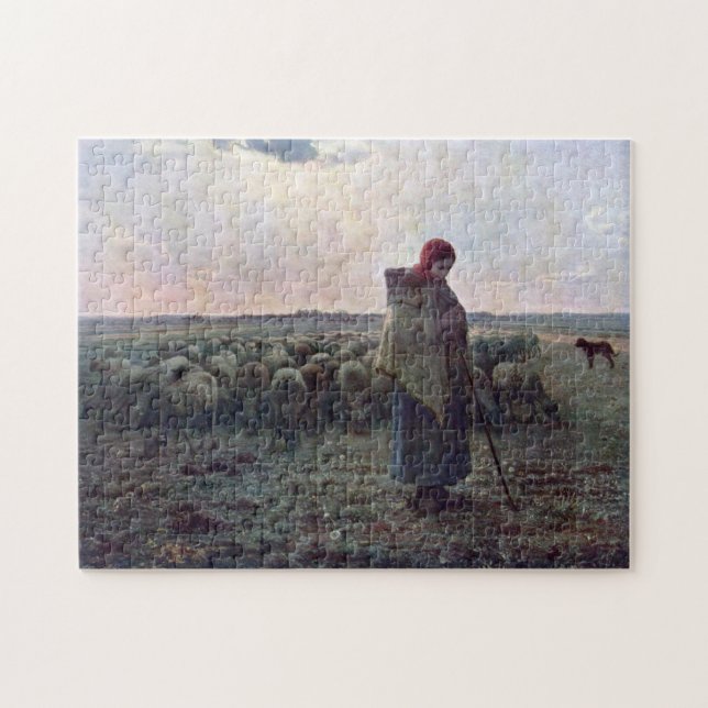 Shepherdes med hennes Flock, Jean-Francois Millet Pussel (Horisontell)