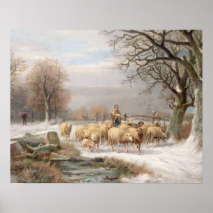 Shepherdes med hennes lås i ett vinterliggande ( poster