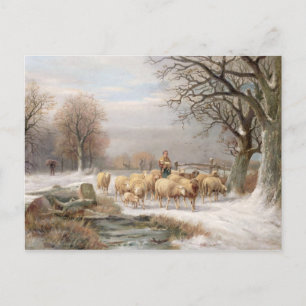Shepherdes med hennes lås i ett vinterliggande ( vykort
