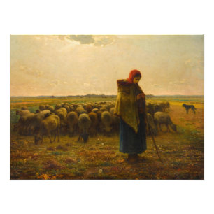 Shepherdes med sin Flock av Jean-Francois Millet Fototryck