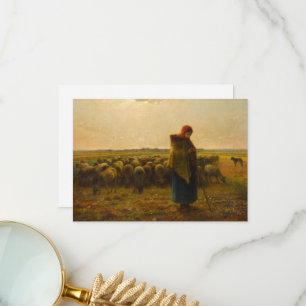 Shepherdes med sin Flock av Jean-Francois Millet Tack Kort