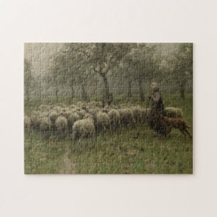 Shepherdess med en flock av får, Anton Mauve Pussel