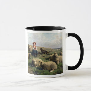 Shepherdess med får i en landskap mugg