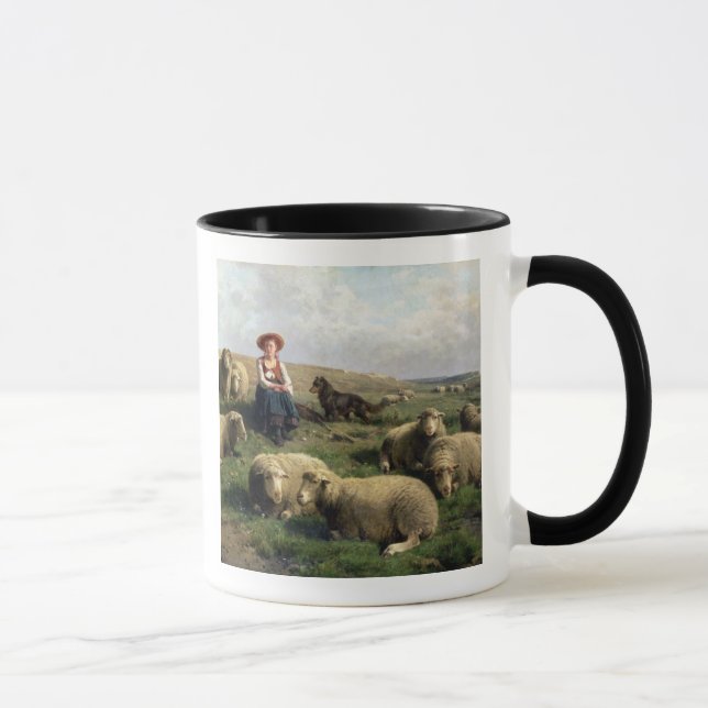 Shepherdess med får i en landskap mugg (Höger)