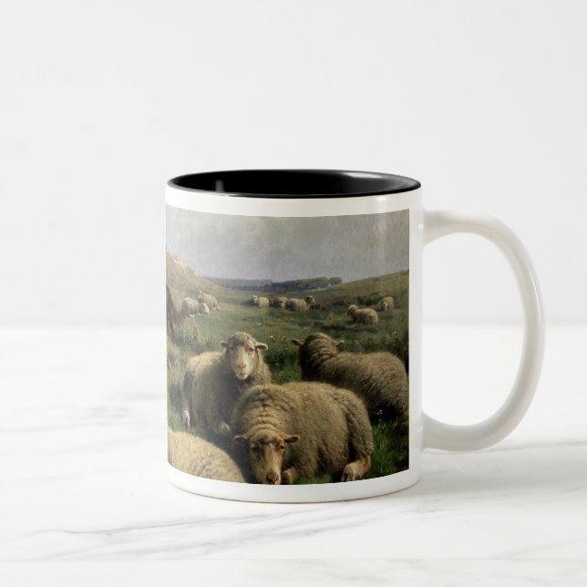 Shepherdess med får i en landskap Två-Tonad mugg (Höger)