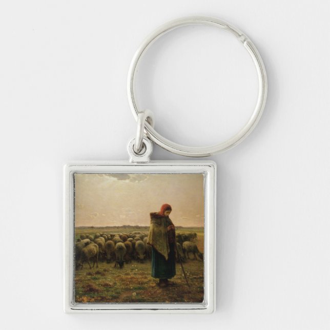 Shepherdess med henne flock, 1863 fyrkantig silverfärgad nyckelring (Framsidan)